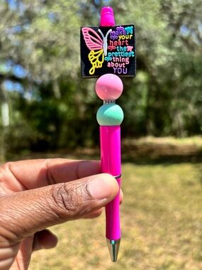 Handcrafted Cute Butterfly Pink  Pen with Inspirational Charm